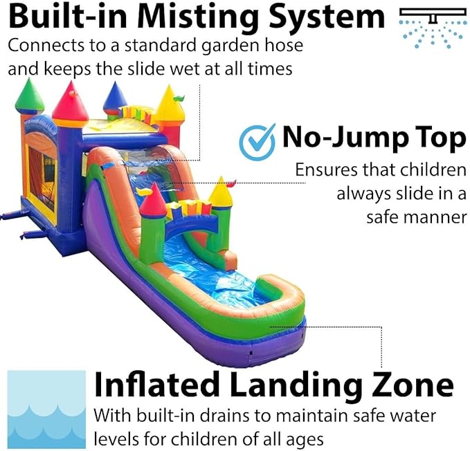 TentandTable Inflatable Bounce House Water Slide for Kids 5-12 Large, Commercial Grade Mega Bouncy Castle for Adults, Jump House, Includes Electric Air Blower, 32' L x 16' W x 15' H, Rainbow