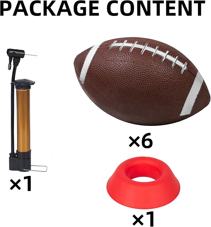 6 Pack 9" Mini Inflatable Rubber Footballs Party Favors, Small Footballs, Peewee Size Footballs for Kids, Junior Outdoor and Indoor Games - Sports Balls Playground Ball with Pump and Kicking Tee