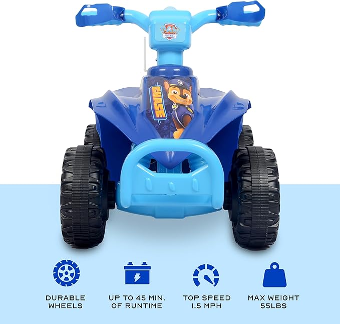Paw Patrol Chase 6V Quad for Kids - Powerful and Safe Ride-On Toy with Rechargeable Battery, Forward and Reverse Driving, Foot Peddle, Ages 2-3