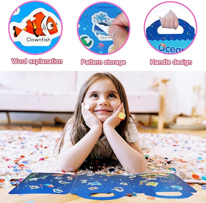 Reusable Sticker Books for Kids, 3 Sets Travel Removable Toddler Sticker Books for 3 4 5 Year Old Girls Boys Birthday Gifts Educational Learning Toys for Age 3-6 - Ocean & Zoo Animal, Farm
