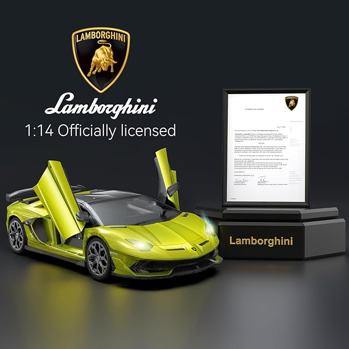 Lamborghini Remote Control Car, Officially Licensed 1:14 Lambo RC Car for Boys Girls Birthday Gift, Green Toys for 3 4 5 Years Old（Green）