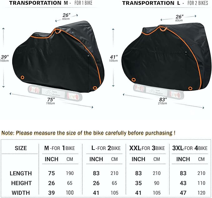 Outdoor Waterproof Bike Covers Transport Rack Storage Bicycle Cover,Rain Dust Resistant Wind Proof Lock Hole UV Coated,83L x 47W x 43H Inch (Black)