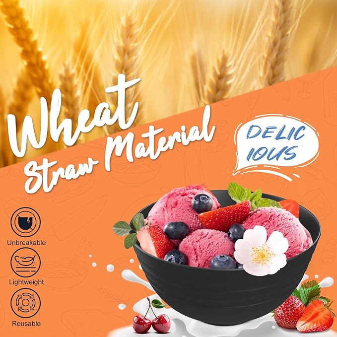 Kitchen Wheat Straw Dinnerware Set 40 PCS Dishes Sets for 8 Plastic Plates Reusable Dinner Plates Cereal Bowls Small Cups Dishwasher & Microwave Safe Unbreakable Dish Set for Picnic RV-Black