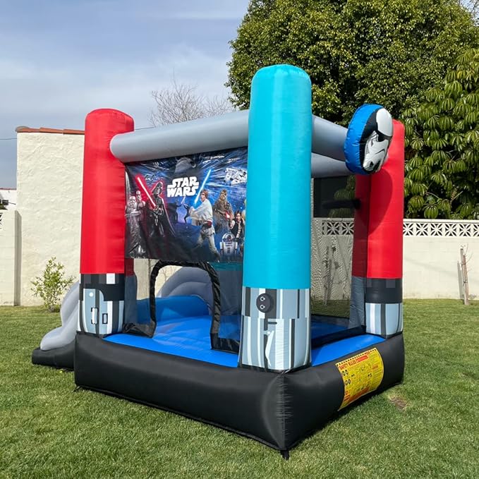 Funormous Star Wars Bounce House with Slide, Indoor Outdoor Darth Vader Inflatable Luke Skywalker Lightsaber Fun Bouncy Castle for Kids Ages 3-8 Years Old