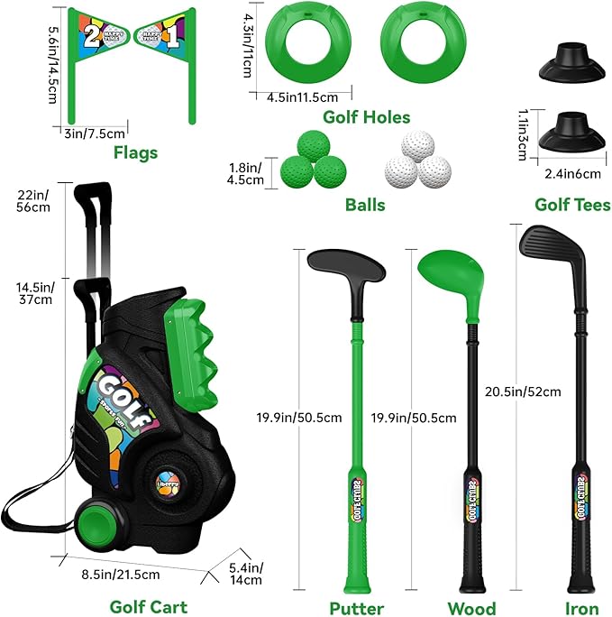Liberry Toddler Golf Set for Boys Girls Age 2 3 4 5, Upgraded Kids Golf Cart with Shoulder Strap Design, Outdoor Indoor Sports Toys for Birthday, Black