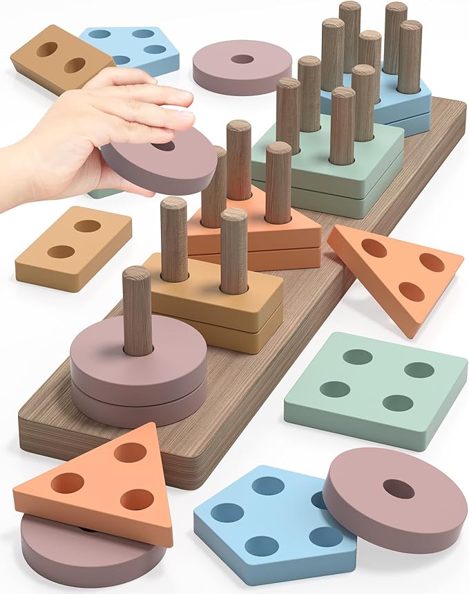 Yetonamr Montessori Toys for 1 2 3 Years Old Boys Girls Birthday Gifts, Wooden Sensory Toys for Ages 2-4 Toddlers Kids Baby, Toddler Learning Toy Activities Puzzles Ages 1-3