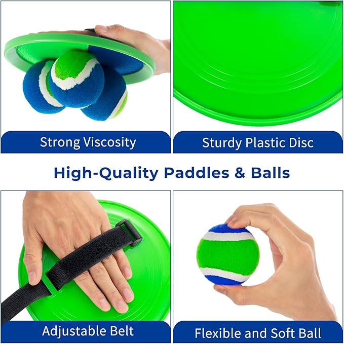 Outside Toys for Kids Ages 4-8 - Toss and Catch Ball Set, Kids Outdoor Games Yard Games for Kids and Adults with 6 Paddles and 3 Balls Toys for 3 4 5 6 7 8 Year Old Boys Girls Birthday