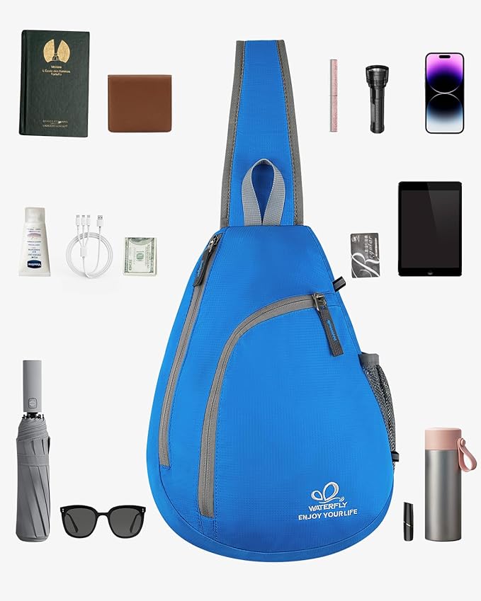 WATERFLY Crossbody Sling Bag Small Water Resistant Backpack Lightweight Shoulder Chest Daypack for Men Women Hiking Travel