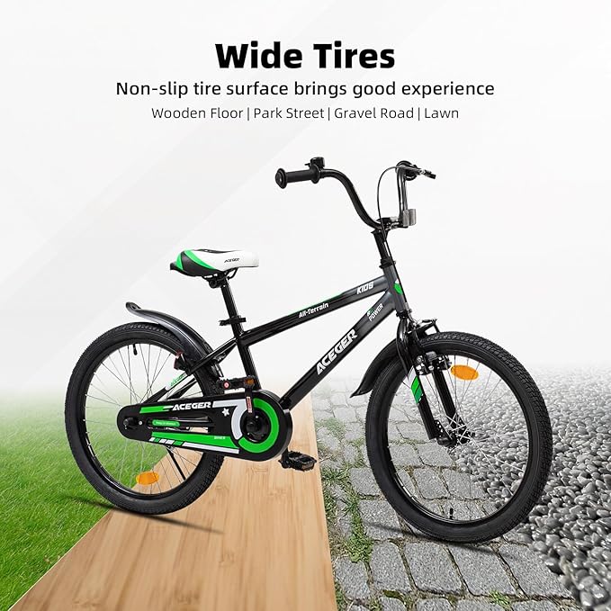 ACEGER Simon Kids Bike for Boys Girls Toddlers, Unisex for Aged 3-13 Years, 12 14 16 18 Inch Children Bicycle with Training Wheels, 20 Inch Bike with Kickstand