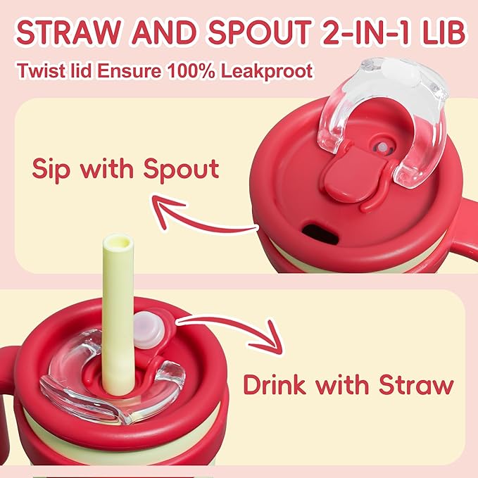 14oz Toddler Sippy Cup Vacuum Insulated Stainless Steel Kids Cup with Handle, Spill-Proof Straw, Leak-Proof Travel Cup for Home or On-the-Go