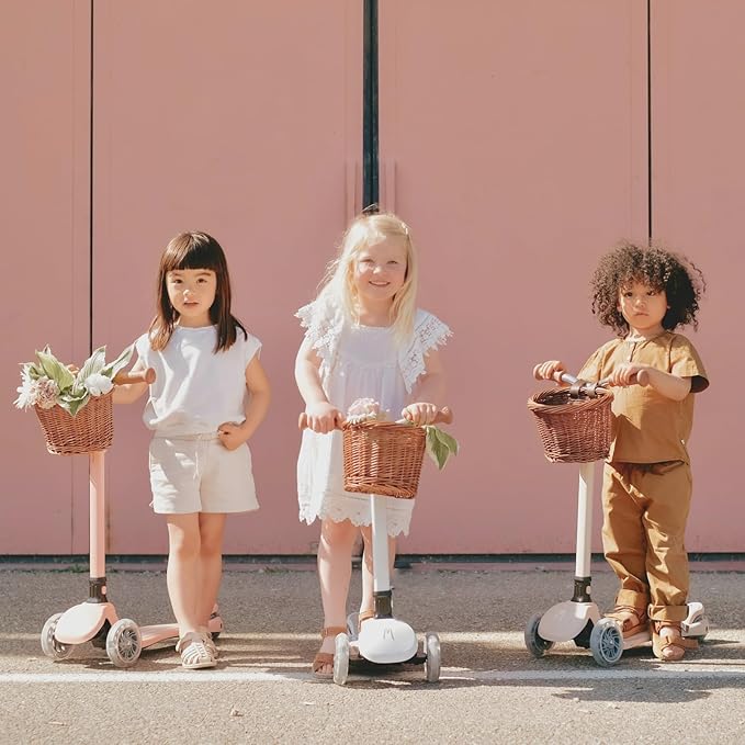 Kick Scooter for Kids Ages 3-10 (Beige/Pink/Navy/White) 3 Wheeled with LED Light-Up Wheels CPSC Certified Foldable and 4 Height Adjustable Toddler Scooters for Boys Girls