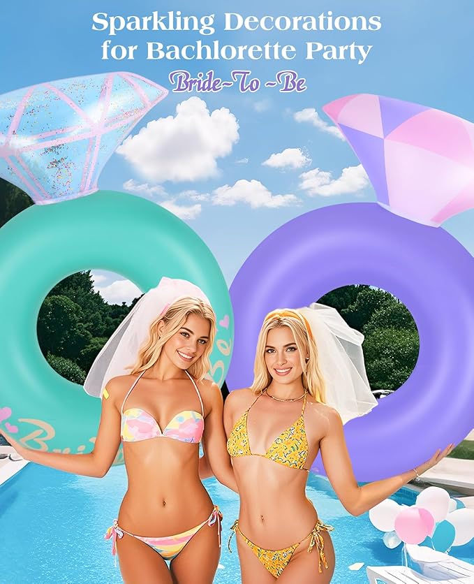 HeySplash Pool Floats, Inflatable Diamond Ring Pool Float, Large Engagement Ring Floatie for Bachelorette Party, Swim Tube River Lake Wedding Bride Stagette Decor Fun Toy Raft for Adults, Purple Pink