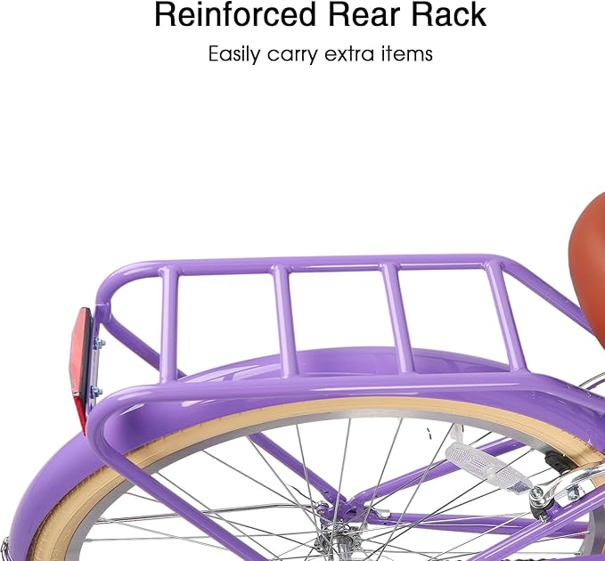 Glerc 20 24 26 Inch Beach Cruiser Bike, 6-Speed Hybrid City Bicycle for Girls Youth and Over 6 Years Old, Missy Bike with Wicker Basket & Lightweight, Multiple Colors