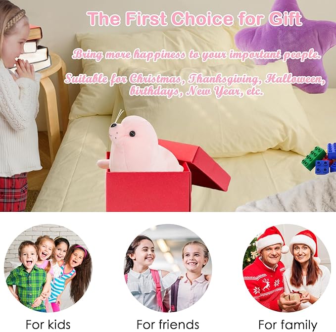 zhidiloveyou Seal Plush Stuffed Animal Pink Cute Toy Pillow Kawaii Doll for Kids, 11.8 inch