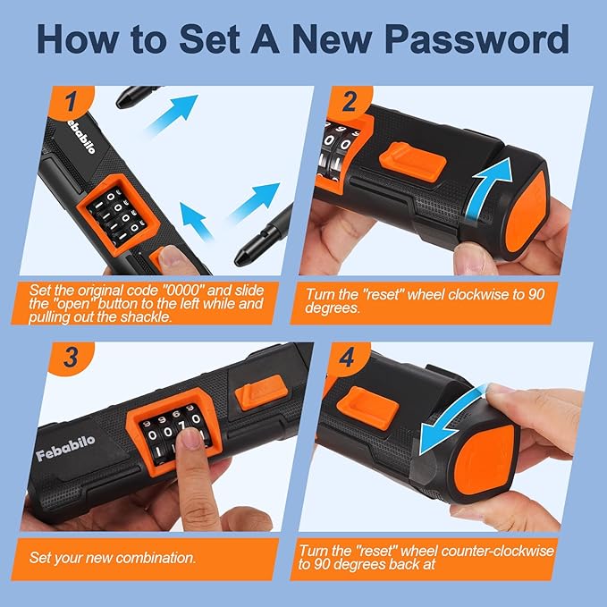 Bike Locks Heavy Duty Anti Theft, Combo Bike U Lock, 4-Digit Resettable Combination E-Bike Large U Shaped Lock with 5Ft Steel Cable for Electric Bike, Bicycle, Escooter, Motorcycle,Door