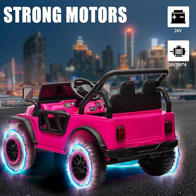 12V Ride On Car Truck for Kids with Remote Control,1 Seater 4WD Battery Powered Ride On UTV Toys for Toddlers Boys Girls, Off Road Electric Vehicle to Drive w/Bluetooth, LED Lights, EVA Wheels, Pink