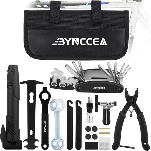 Bynccea Bike Tire Repair Tool Kit with Tire Pump, Portable Bicycle Repair Bag Bicycle Tyre Lever Patch Repair Tools, All in One Bicycle Tire Patch Kit for Mountain Bike and Road Bike