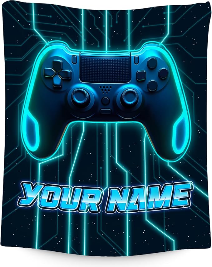 Custom Blankets for Boys - Cool Gamer Blanket Gifts - 4 Sizes Cozy Soft Flannel Gaming Throw for Couch, Office