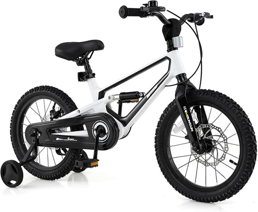 BABY JOY Kids Bike, 16" Magnesium Sporty Bicycle with Dual Disc Brakes, Removable Training Wheels, Body Suspension, Adjustable Handlebar & Saddle, Girls Boys Bike