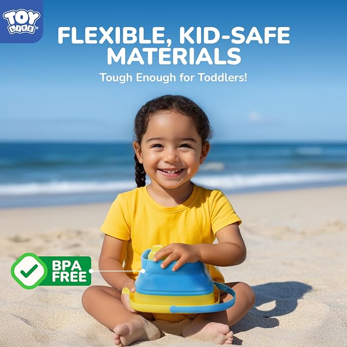 TOY Life Collapsible Beach Toys for Kids with 4 Silicone Collapsible Sand Buckets & 8 Shovels & Mesh Bag, Travel Beach Essentials for Kids Sand Toys Toddlers, Sandbox Toys for Boys Girls Ages 3-5 4-8