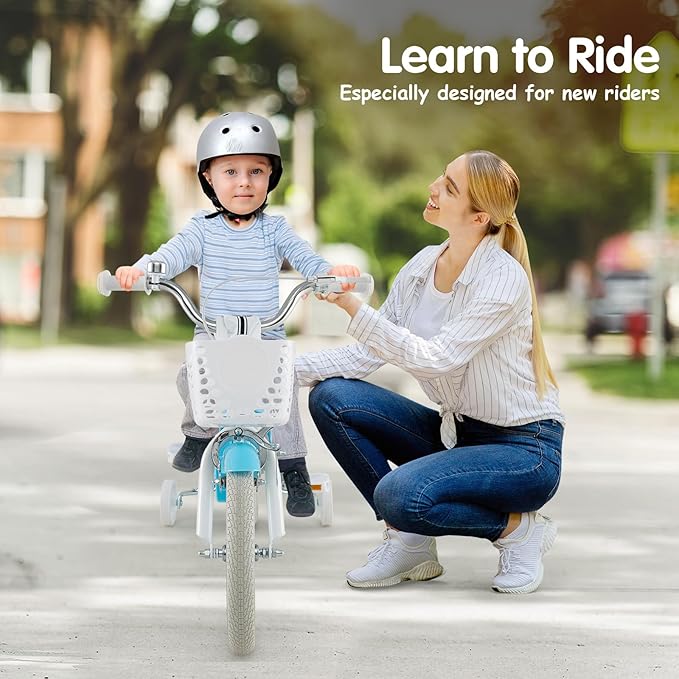 HONEY JOY Kids Bike, 12 14 16 18 20 Inch Toddler Bikes w/Training Wheels, Handbrake & Coaster Brake, Fully Enclosed Chain, Adjustable Handlebar & Seat, Kids Bicycle w/Basket, Girls Boys Bike 3-8