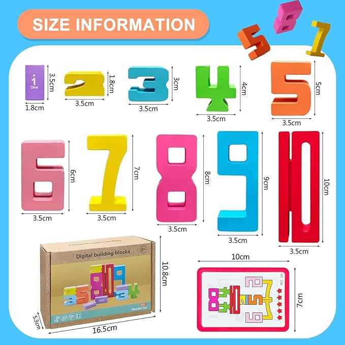 Wooden Number Building Blocks, 1-10 Digital Building Blocks for Kids 3+, Math Learning Tools Digital Blocks Toys, Stacking Blocks Balance Game Toy, Educational Toy Gift for Boys Girls