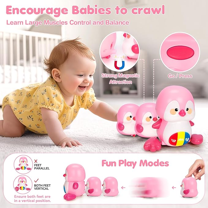 Baby Toys 6-12 Months, Musical Penguins Crawling Infant Toys, Early Learning Toy for Tummy Time with Light & Sound, Birthday Gifts for Babies Newborn Boys Girls 0-3-6 7 8 9 10 11 Months 1 Year Old