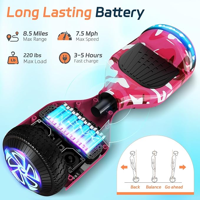 Scooter with Bluetooth Corlorful LED Lights, 6.5" Wheels, Dual 300W Motor Scooter for Kids Girls Boys Adults, All Ages