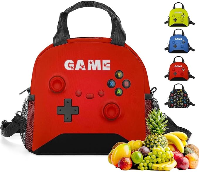 Game Lunch Bag for Boys Girls Gamer, Insulated Video Game Lunch Box for School Work Office Travel Picnic Hiking Beach, Waterproof Leakproof Portable Fits Most Bento Boxes