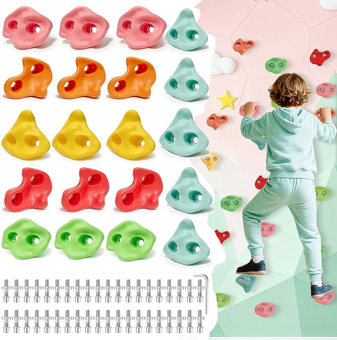 20 PCS Rock Climbing Holds for Kids, Extra Large Climbing Rock Wall Grips, Adult Rock Wall Holds Rock Wall Climbing Kit with Hardware for Indoor and Outdoor Climbing Wall Holds（Pastel Color）