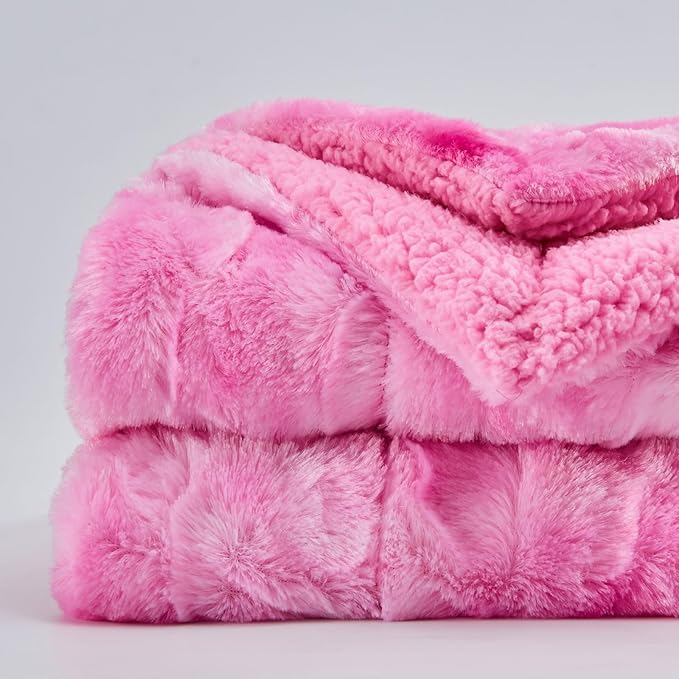 NEWCOSPLAY Super Soft Faux Fur Throw Blanket for Couch Pink Sherpa Fuzzy Plush Warm Blanket for Sofa Bed (Pink, Throw(50"x60"))