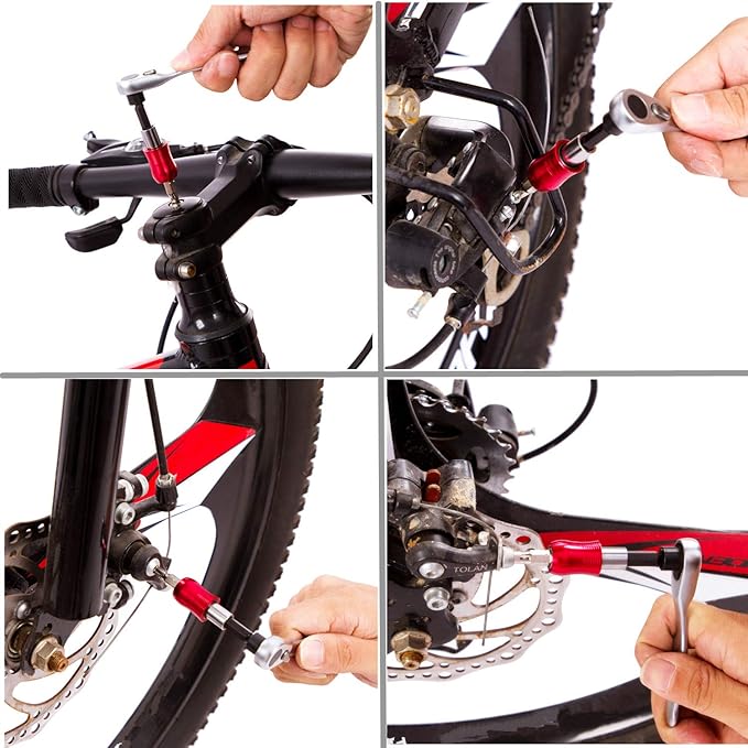 YBEKI Bike Repair Tool Kit Set - Bicycle Multi-Tool Kit with Ratchet Reversible Tool & 10 Tool bits, Bone Wrench, Bike Portable Tool Bag. 6 Month Warranty (Ratchet Tool + tire Tool)