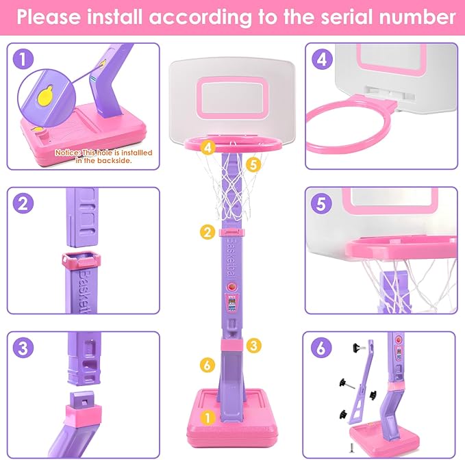 Toddler Pink Basketball Hoop Indoor Set for Age 1-3 2-4 3-5,Adjustable Mini Basketball Hoops for Outdoor Poolside Play,Sport Toys for Little Boys Girls Birthday Gifts