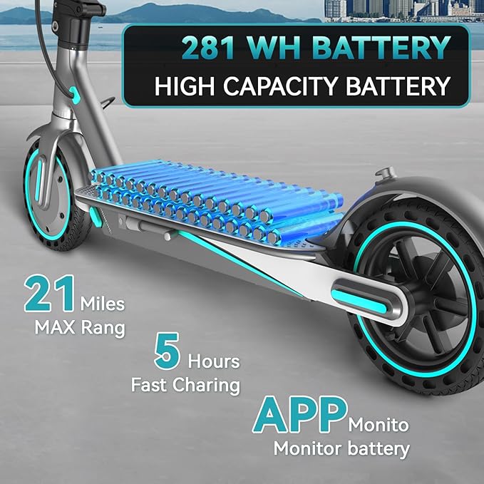 Electric Scooter for Adults, 19/25 Mph Max Speed, 21/25/35 Miles Range,350/500/600W APP Control E-Scooter with 8.5"/10" Inflatable tire, Foldable Escooter with App Control, UL 2272 Certified