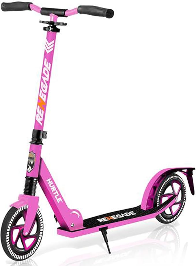 Hurtle Renegade Kick Scooter for Kids, Teenagers & Adults - 2-Wheel Folding Scooter with Adjustable T-Bar Handlebar - Alloy Anti-Slip Deck