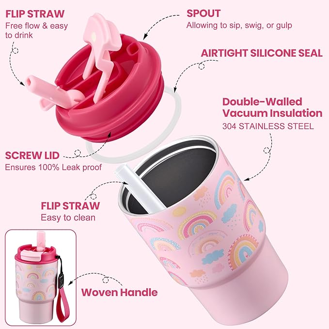 Bento Lunch Box for Kids with 17oz Soup Thermo,Insulated Tumbler Water Bottle and Insulated Lunch Bag,Leak-Proof 3 Compartment Lunch Food Container with Ice Pack for Kids to School-Rainbow