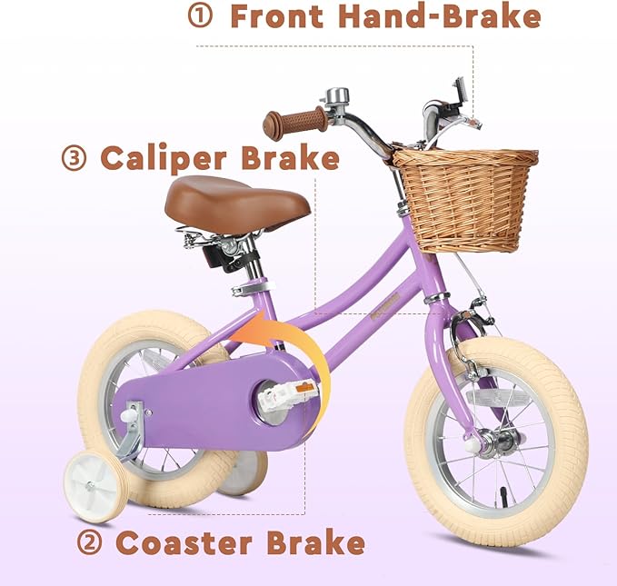 Petimini Girls Bike with Basket for 2-12 Years Old Kids, 12 14 16 18 20 Inch Bicycle with Bell Training Wheels Basket, Multiple Colors