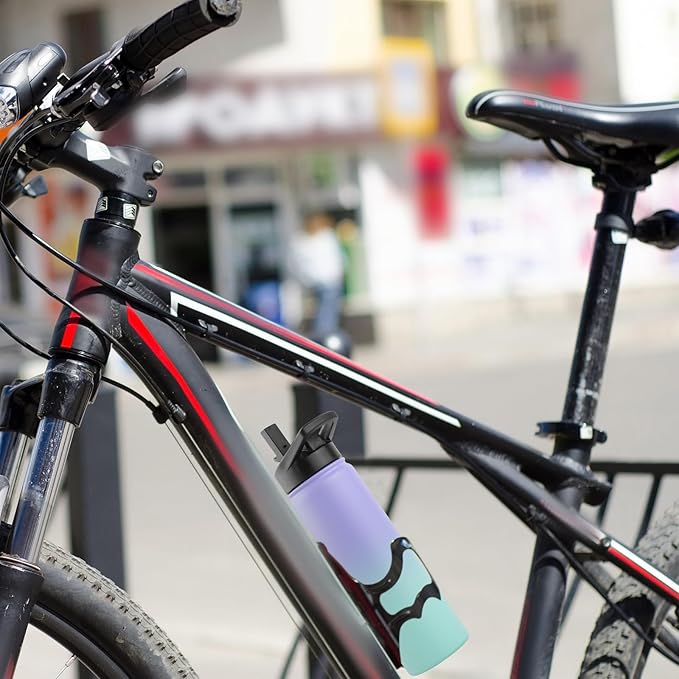 DOMICARE Insulated Water Bottle, 22 oz Vacuum Insulated Stainless Steel Reusable Sports Bottle with Straw Lid & Spout Lid for Travel, Camping, Bike, Leakproof, Purple/Green, 1 Pack