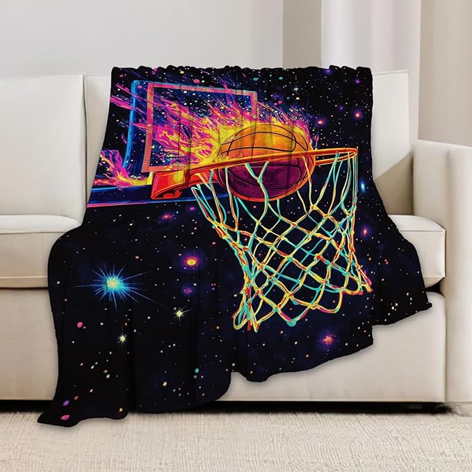 Basketball Blanket, Basketball Blanket, Sports Ball Gifts Blankets Stuff Fleece Flannel Plush for Boys Men Women Girls Lovers Adults Soft Bedding Gift for Sofa Bed Office Home Decor 80"x60"