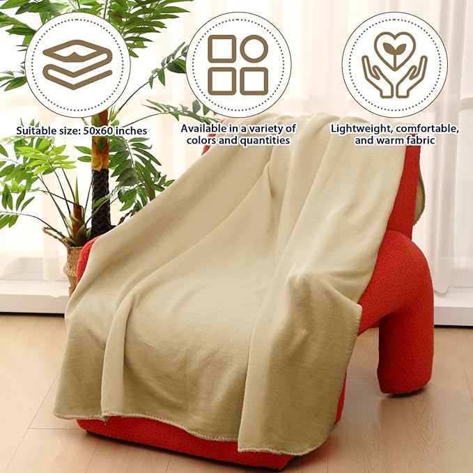 Newwiee 48 Pcs Fleece Throw Blankets Bulk Outdoor Wedding Guest Gifts Soft Lightweight Sleepover Lap Blankets Pet Home Sofa Couch Office Donation Homeless, 50 x 60 Inch (Khaki)