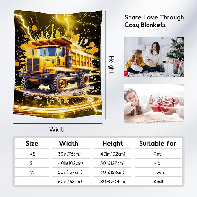 Toddler Boy Blanket - Construction Gifts for Kids - 30x40 Inches Truck Throws Blankets for Lap