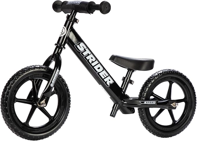 Strider 12” Sport Bike - No Pedal Balance Bicycle for Kids 1 to 4 Years - Includes Safety Pad, Padded Seat, Mini Grips & Flat-Free Tires - Tool-Free Assembly & Adjustments