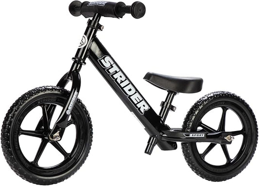 Strider 12” Sport Bike - No Pedal Balance Bicycle for Kids 1 to 4 Years - Includes Safety Pad, Padded Seat, Mini Grips & Flat-Free Tires - Tool-Free Assembly & Adjustments