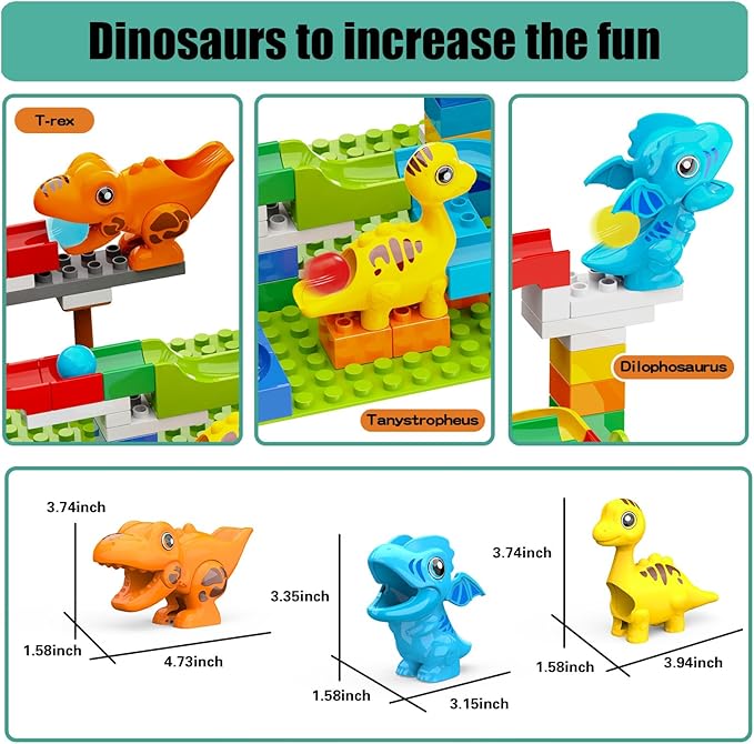 Building Blocks for Kids Toddlers 3 4 5 6 7 8+ Year Old, 127-piece Large Classic Building Bricks, Dinosaur Marble Run with 2 Baseplate for Boys Girls All Ages, Compatible with All Major Brands