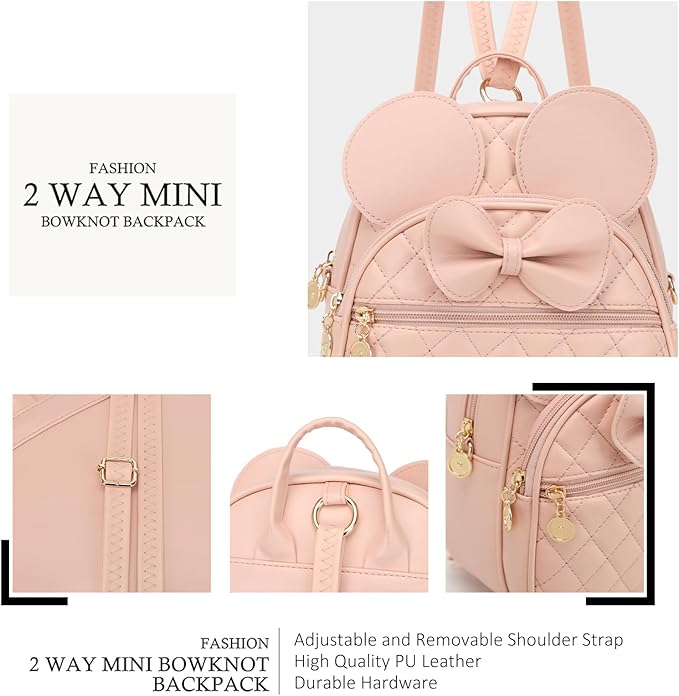 KL928 Girls Mini Backpack Bowknot Polka Dot Cute Small Daypacks Convertible Shoulder Bag Purse for Women