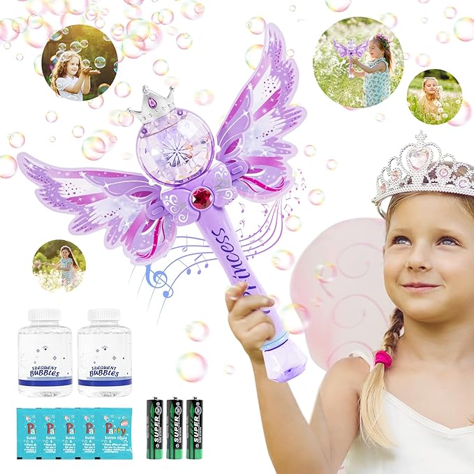 Princess Bubble Wands for Kids Girls,Music & Light Up Bubble Machine,Bubble Blower,Outdoor Party Birthday Bubble Toys for Toddlers, for Girls Age 3 4 5 6 7 8 Years Old.(Purple)