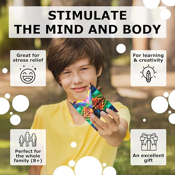 Shashibo OCTA Shape Shifting Sensory Fidget Toy – Magnetic STEM Brain Teaser Game Gift for Smart Kids 8-12, Teens and Adults with endless shape possibilities – Pairs All Shashibo Cubes (Infinity)