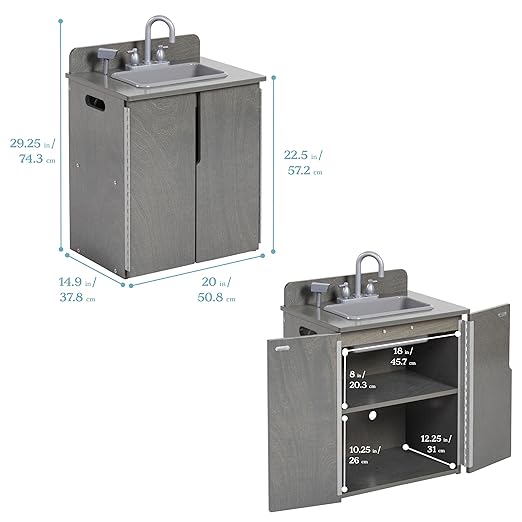 ECR4Kids Play Kitchen Sink, Wooden Playset, Grey Wash