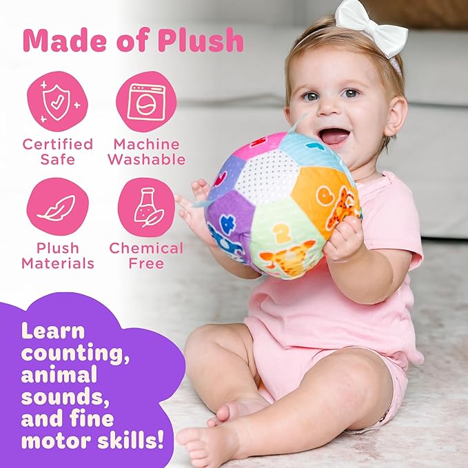 Move2Play, Hilariously Interactive Baby Ball with Music & Sound Effects | First Birthday Gift | Toddler Toy for Boys & Girls | Age 6, 9, 12, 18+ Month | 1, 2+ Year's Old (Baby Ball Pastel)