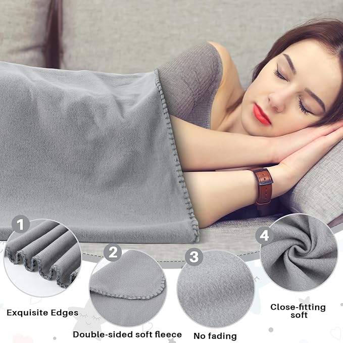 Newwiee 48 Pcs Fleece Throw Blankets Bulk Outdoor Wedding Guest Gifts Soft Lightweight Sleepover Lap Blankets Pet Home Sofa Couch Office Donation Homeless, 50 x 60 Inch (White/Gray)